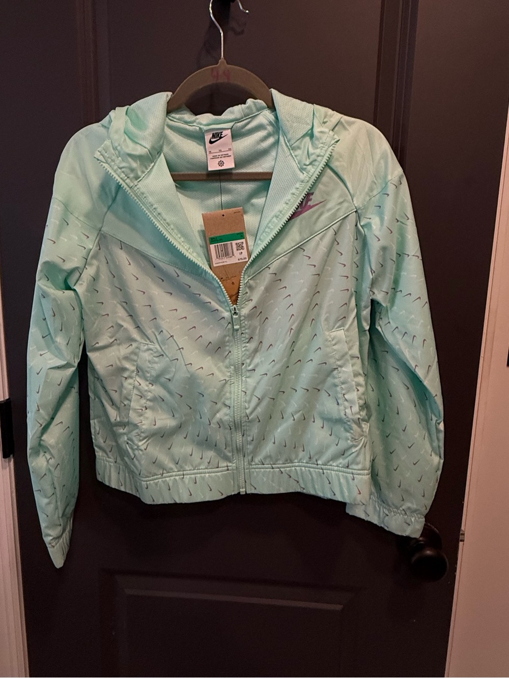 Nike Kids Mint Green Hooded Rain Jacket